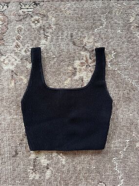 Babaton Black Ribbed Square-Neck Tank